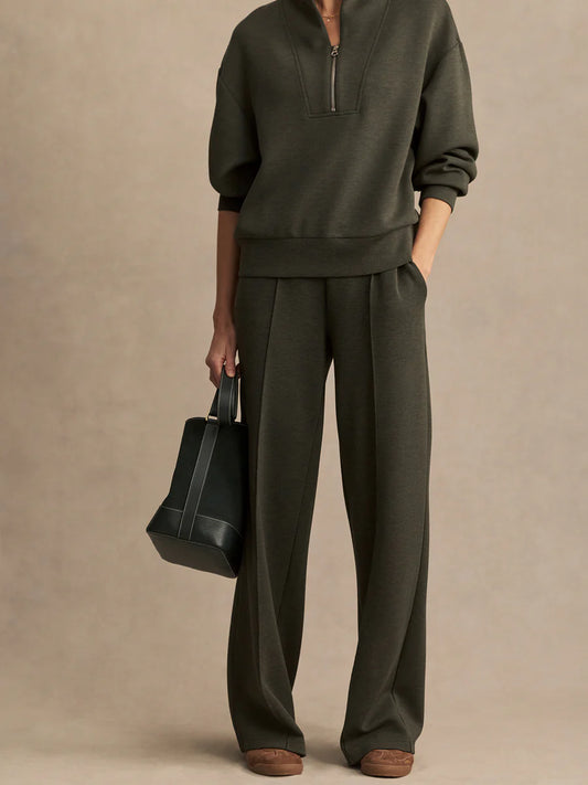 The Wide Leg Pant 32 - Olive Marl