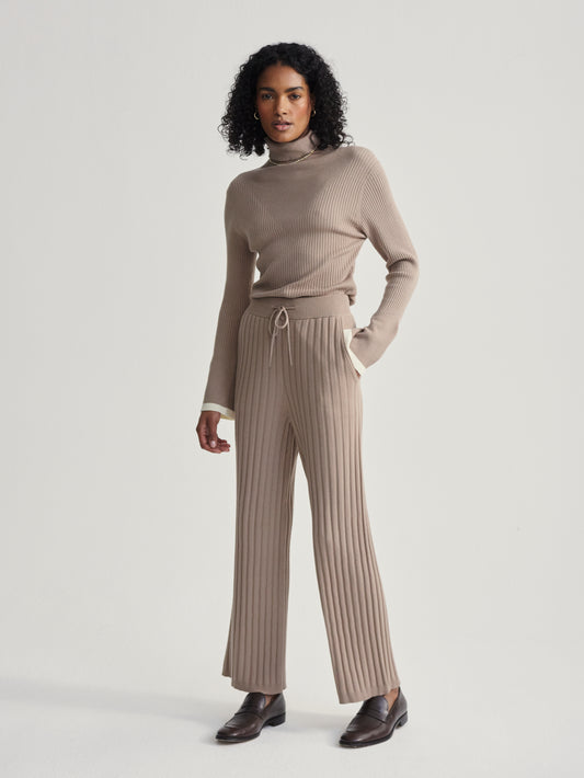 Simeon Wide Rib Knit Trouser - Fungi