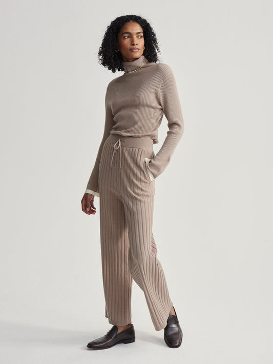 Simeon Wide Rib Knit Trouser - Fungi