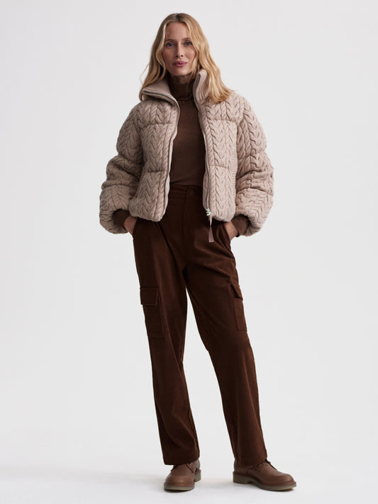 Reggie Cable Knit Puffer - Light  Taupe
