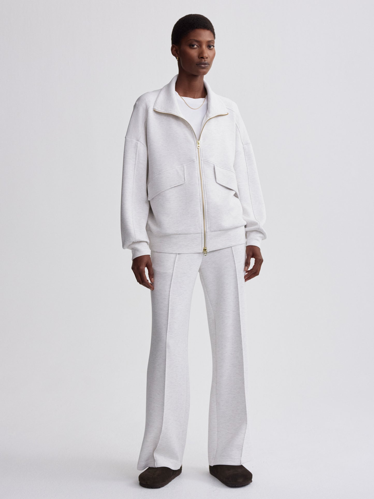 Garcia Zip Through Sweat -  Ivory Marl