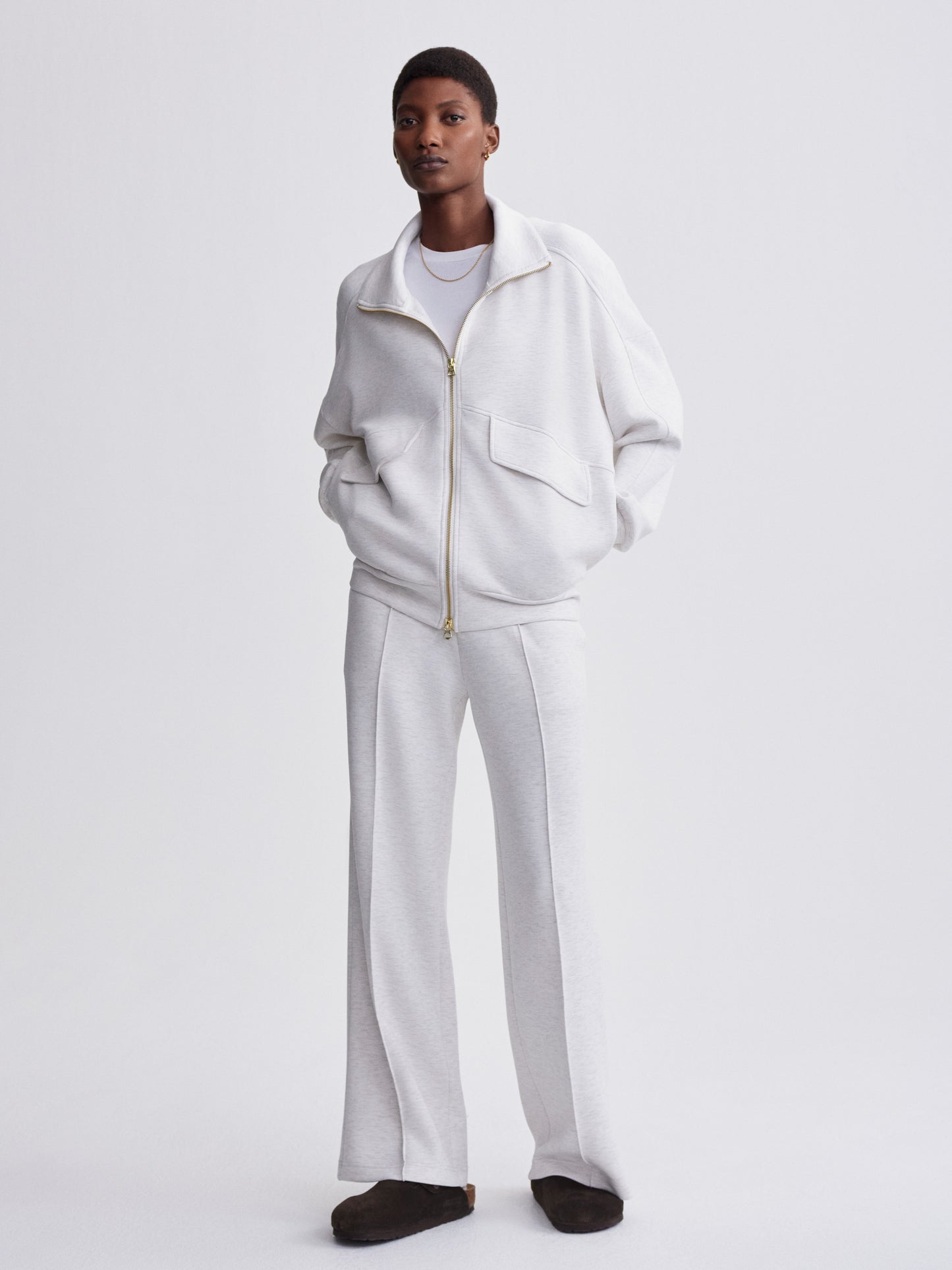 Garcia Zip Through Sweat -  Ivory Marl