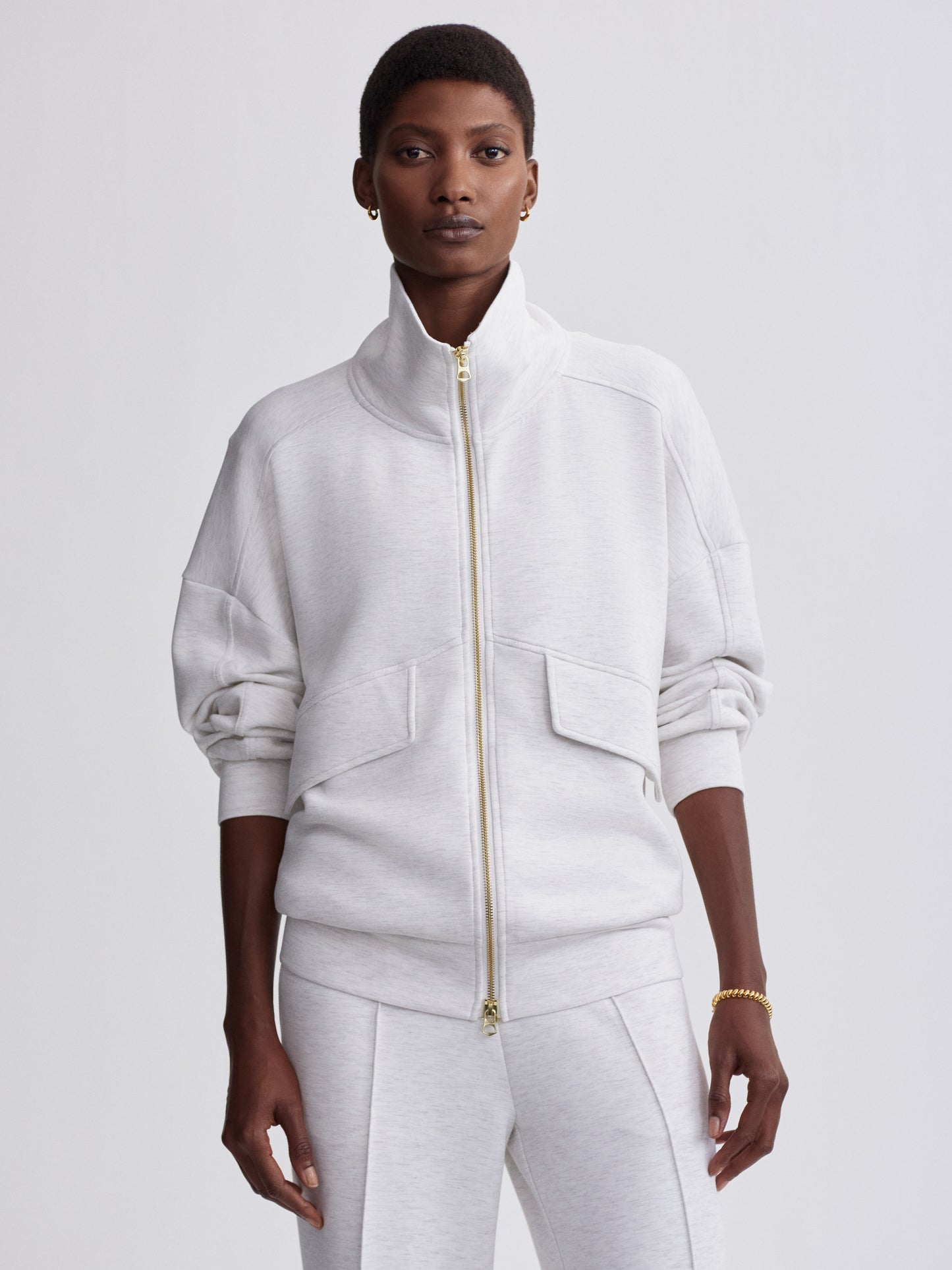 Garcia Zip Through Sweat -  Ivory Marl