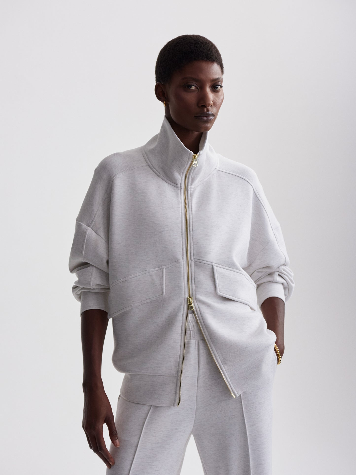 Garcia Zip Through Sweat -  Ivory Marl