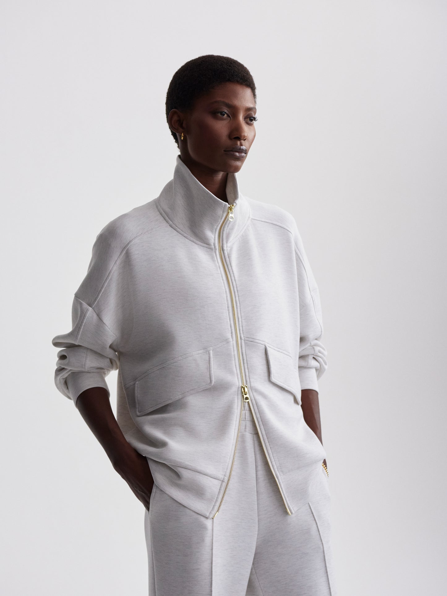 Garcia Zip Through Sweat -  Ivory Marl
