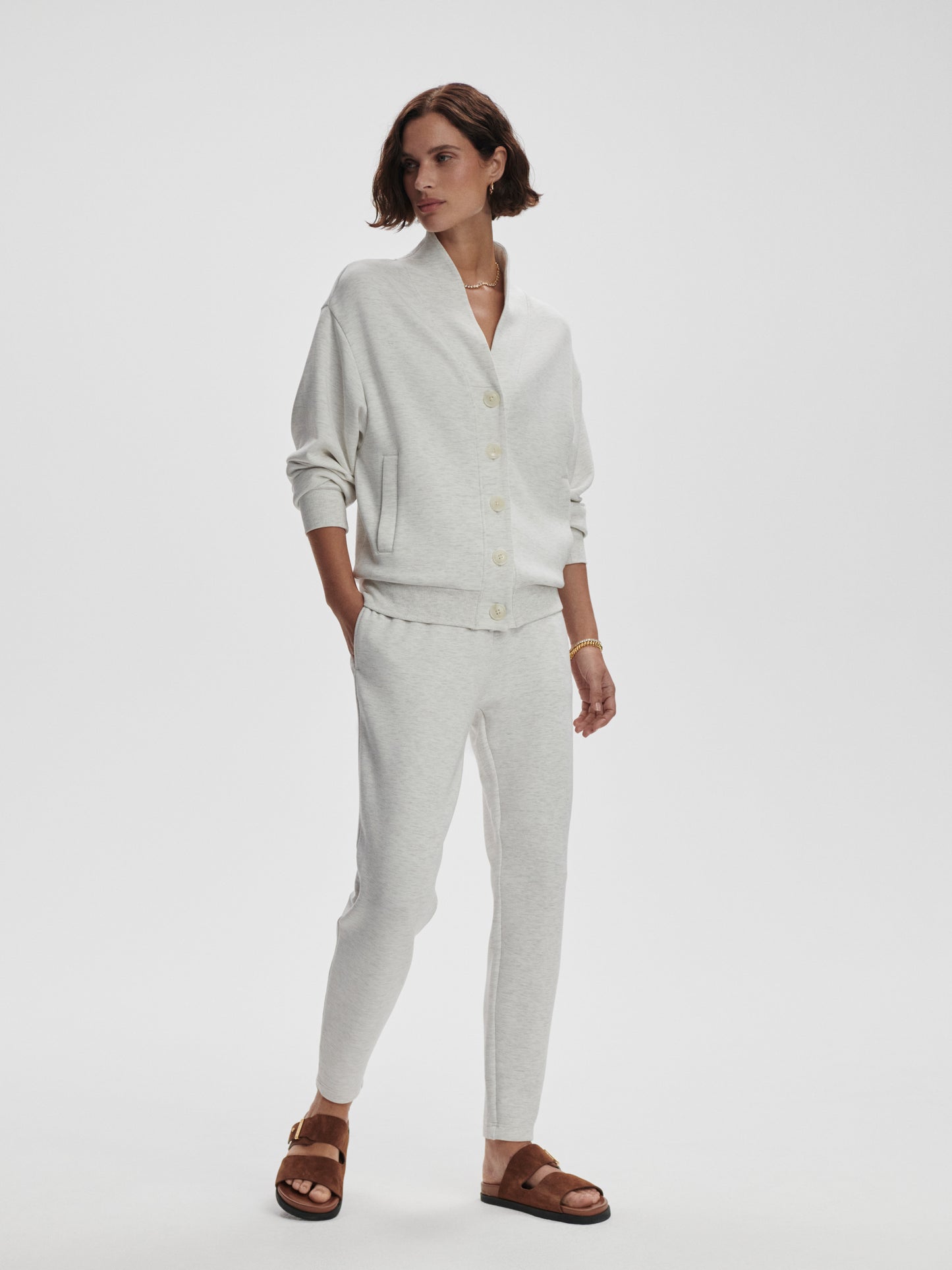 Celeste Button Through Sweat - Ivory Marl