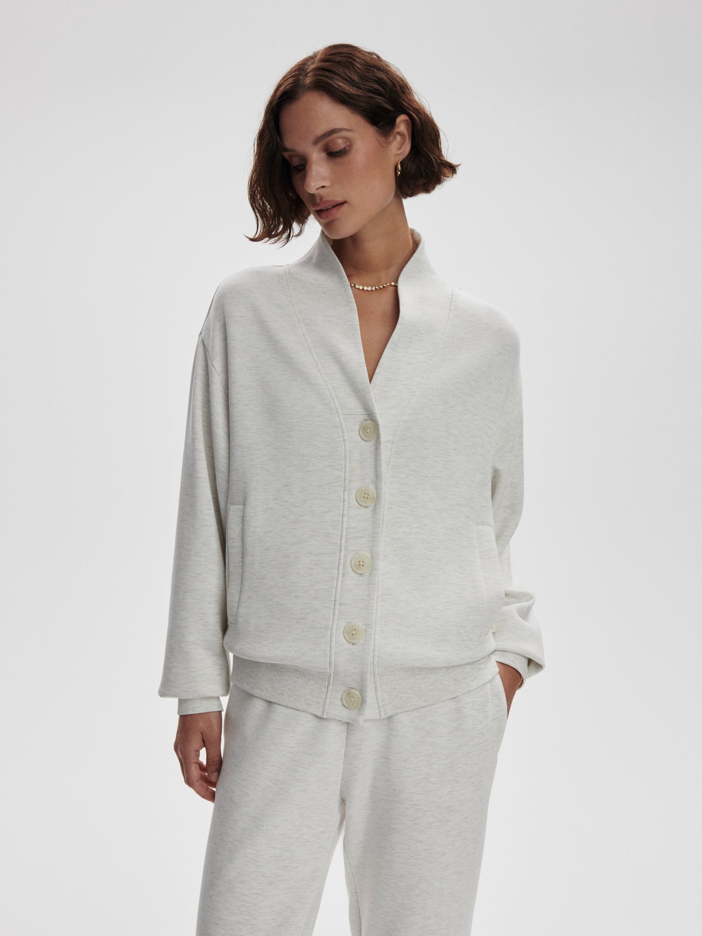 Celeste Button Through Sweat - Ivory Marl