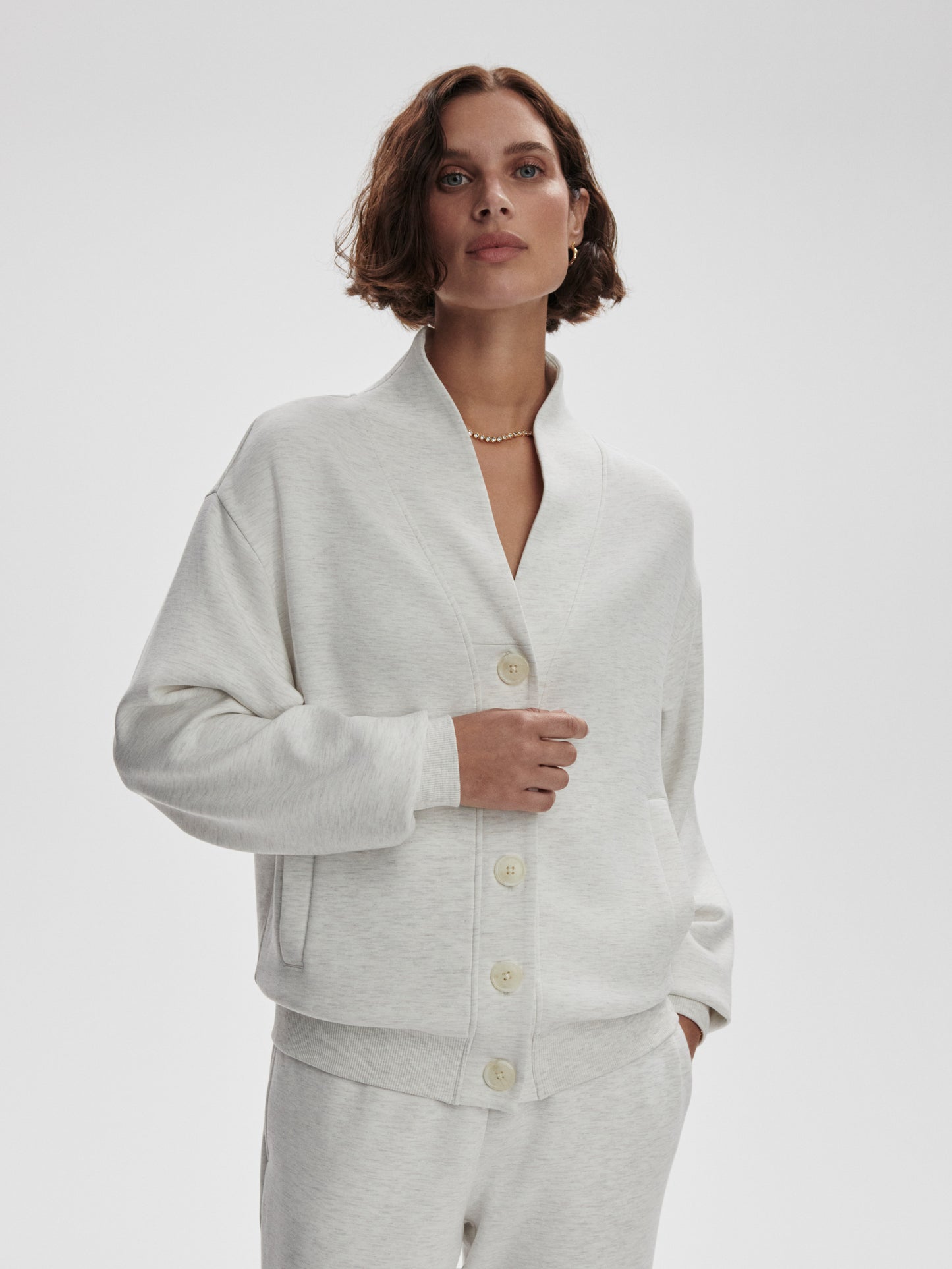 Celeste Button Through Sweat - Ivory Marl