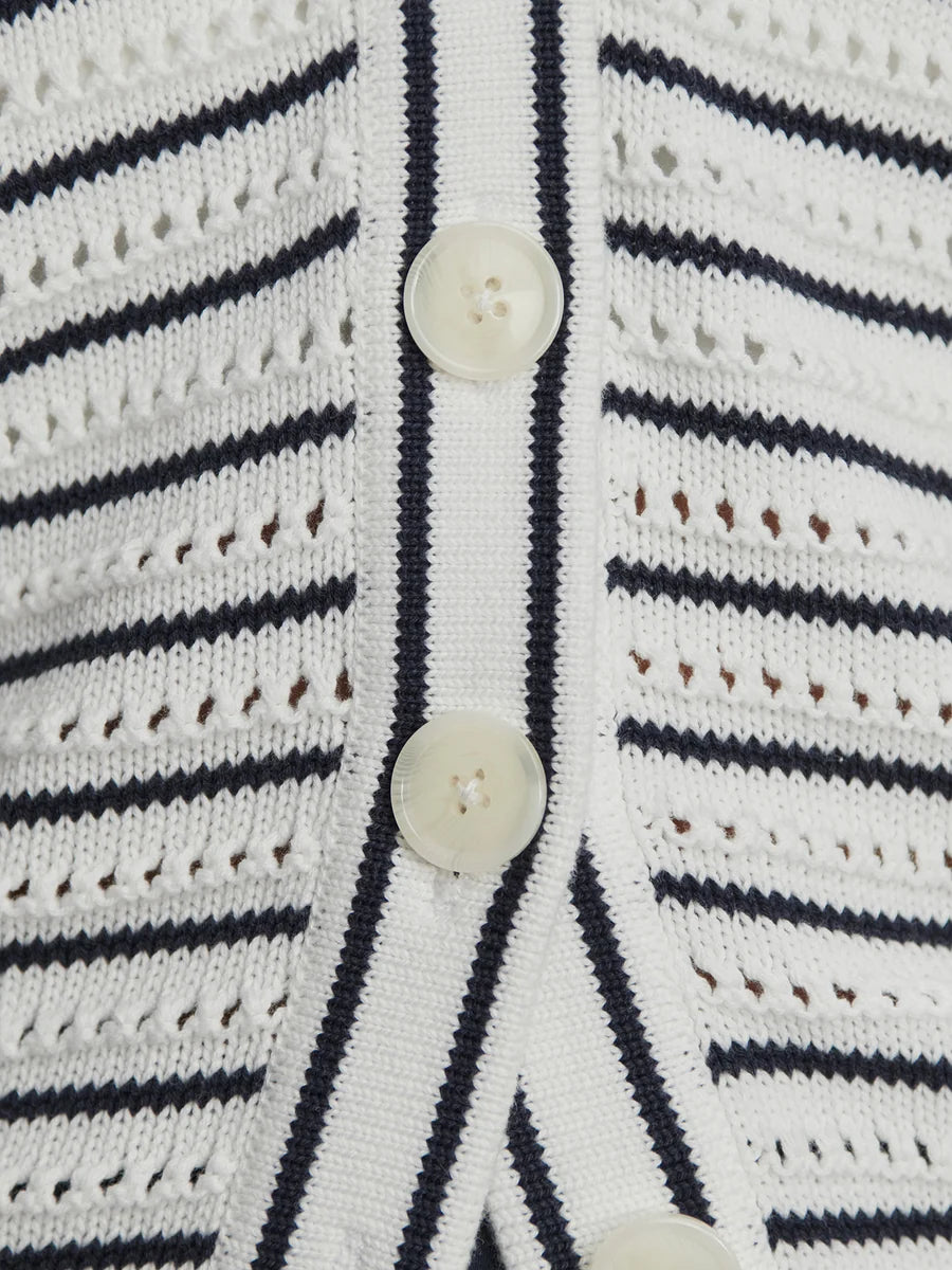Antonia Relaxed Cardigan - White/Blue Nights