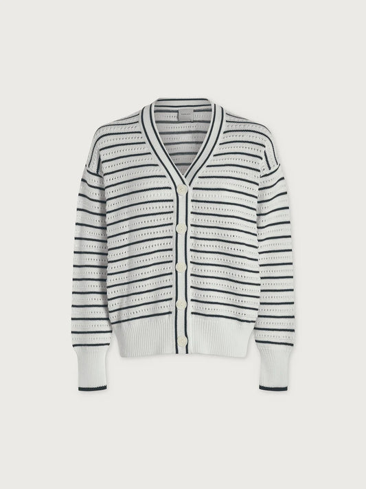 Antonia Relaxed Cardigan - White/Blue Nights
