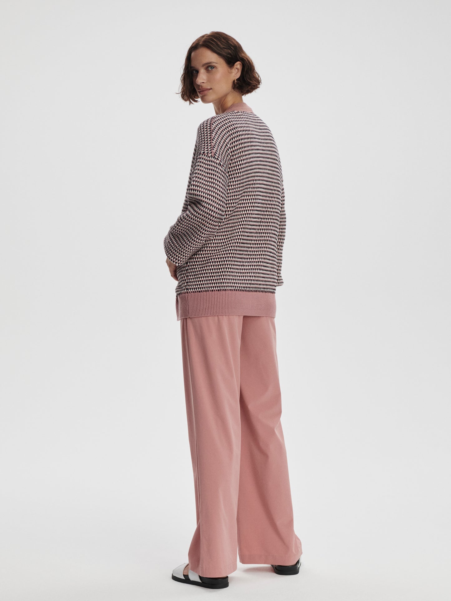 Tiffany Textured Knit Cardigan - Woodrose Multi Stitch