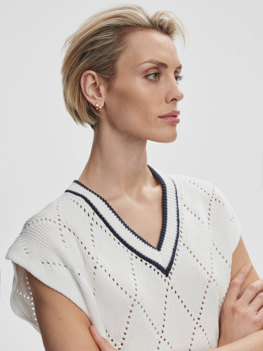 Beaton Diamond Knit - White/ Blue Nights