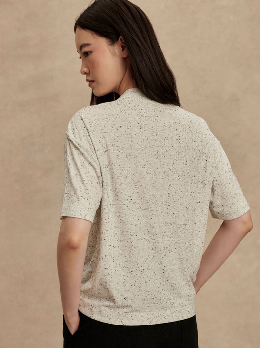 Odette Mock Placket Tee - Egret/Black
