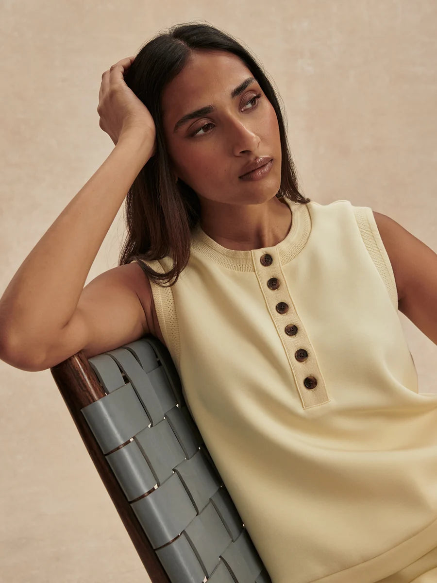 Marla Button Placket Tank - Anise Flower
