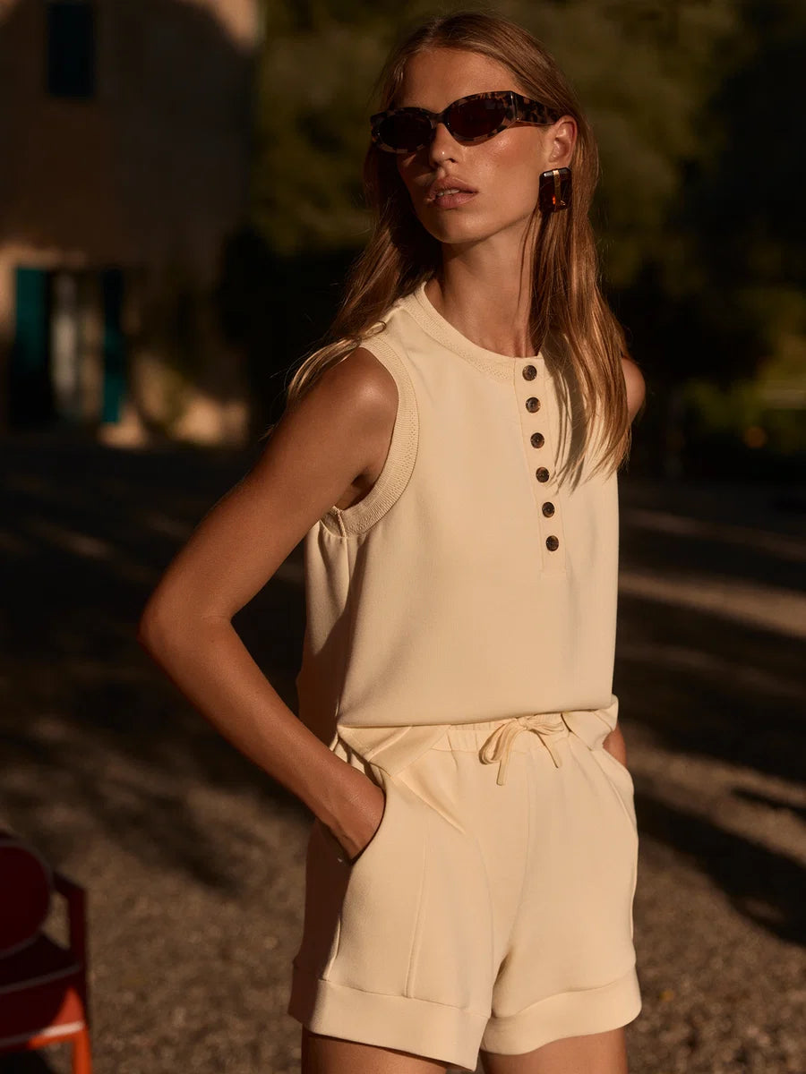 Marla Button Placket Tank - Anise Flower
