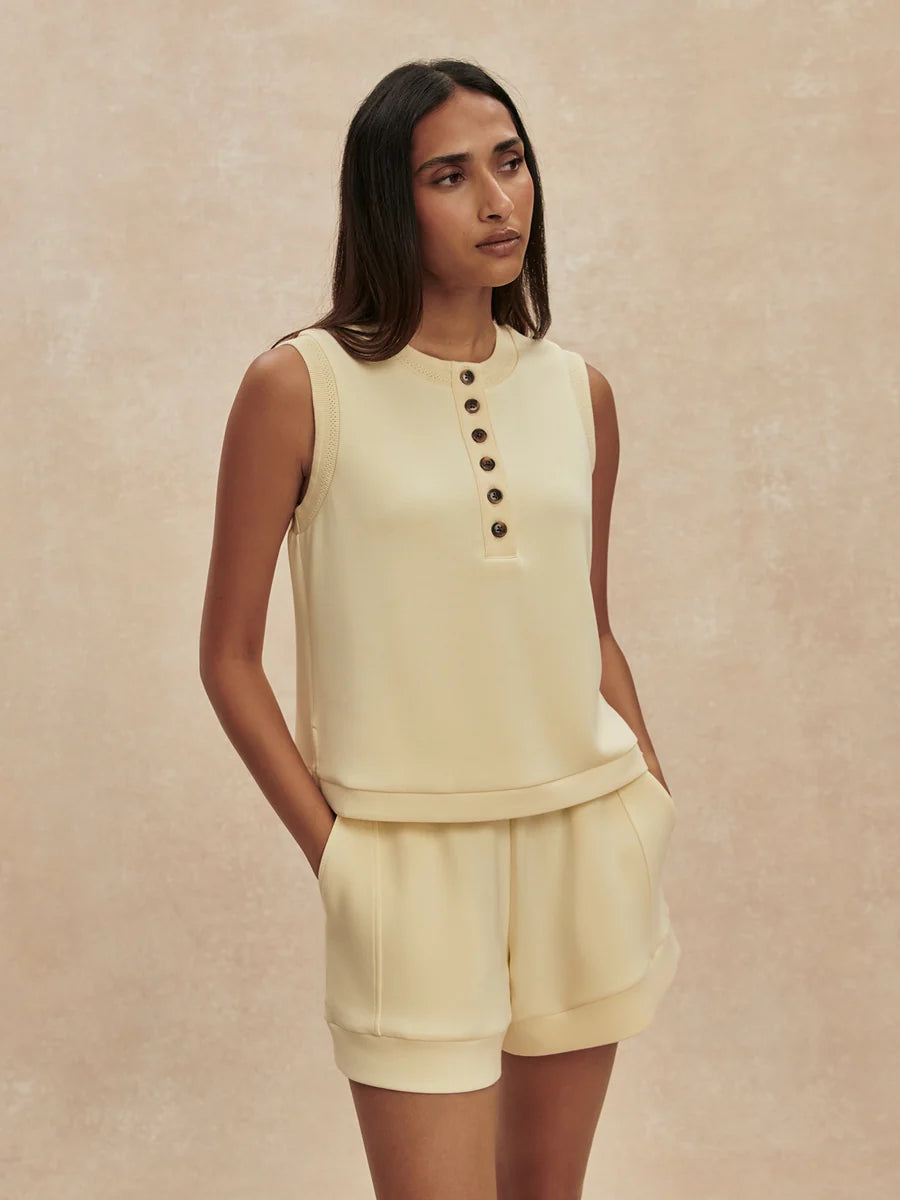 Marla Button Placket Tank - Anise Flower