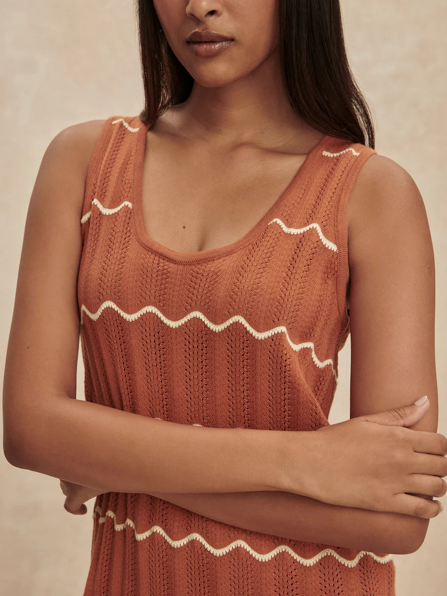Yuna Scallop Knit Dress - Caramel Clay/Anise Flower