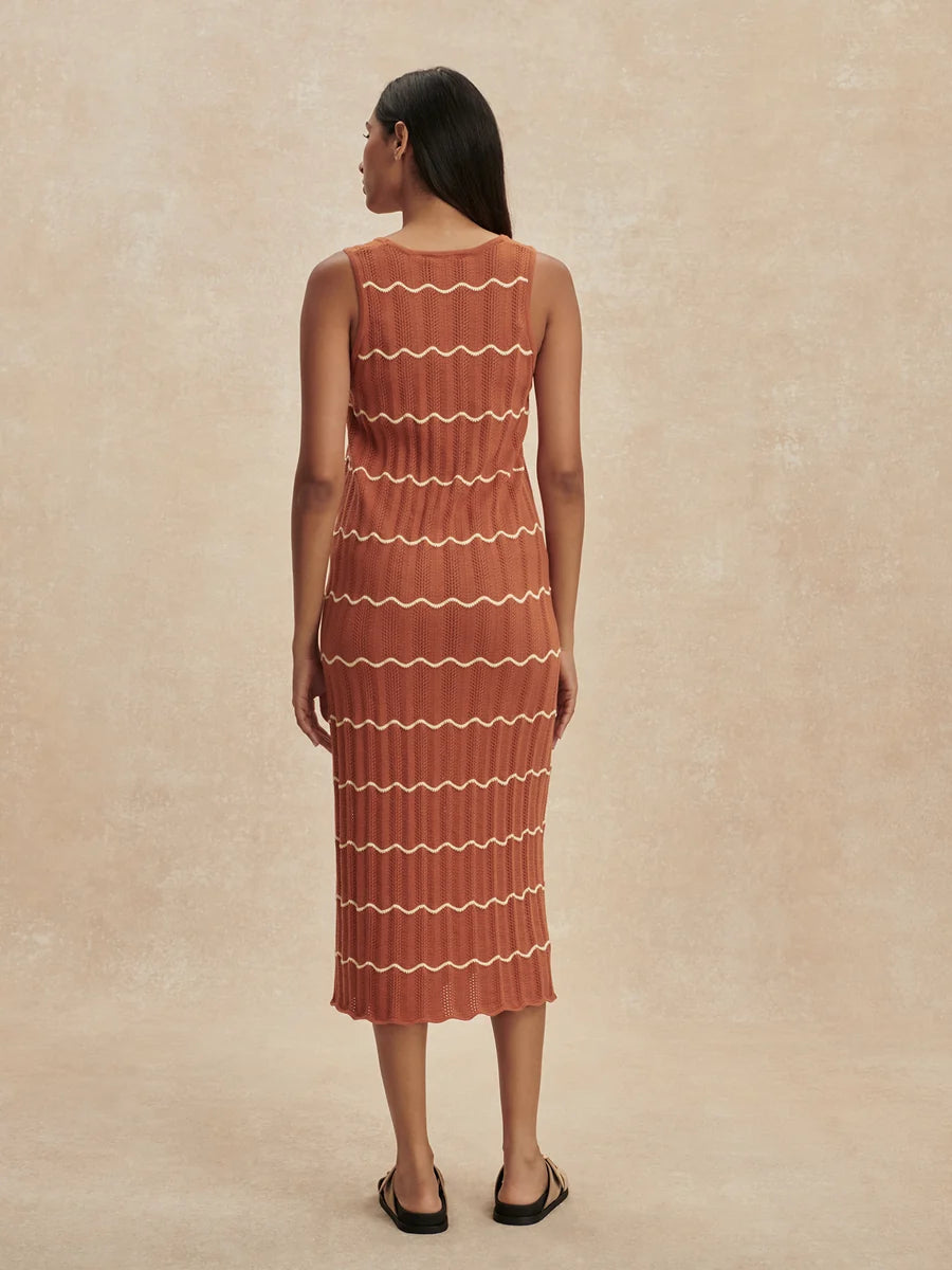 Yuna Scallop Knit Dress - Caramel Clay/Anise Flower
