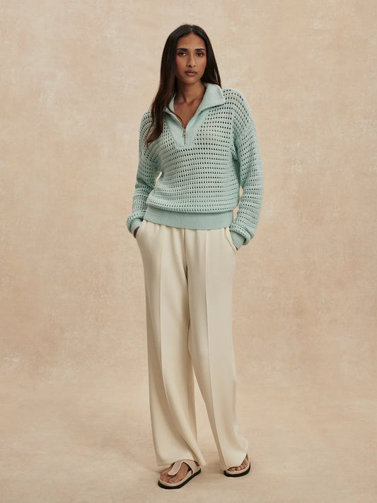 Emeri Half Zip Knit Sweater -  Chalk Blue