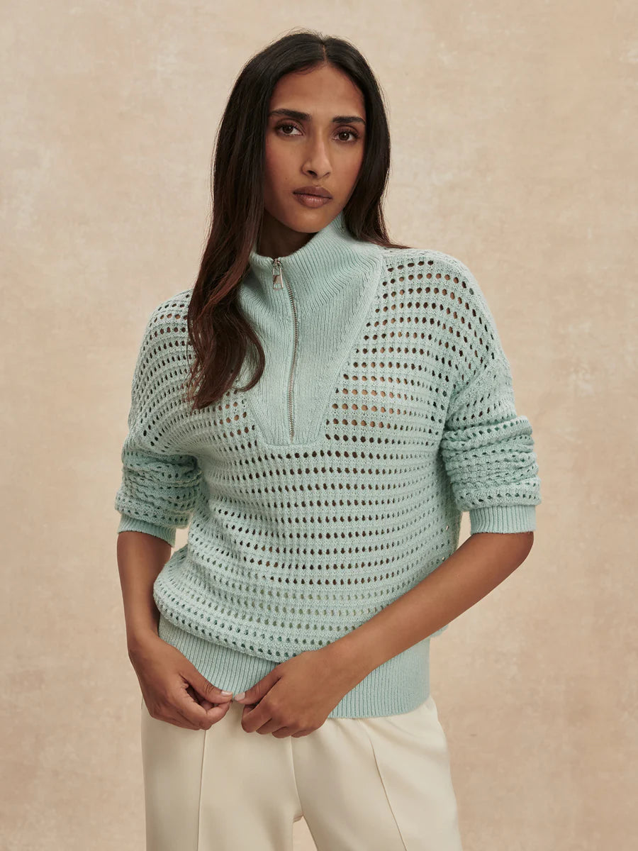 Emeri Half Zip Knit Sweater -  Chalk Blue