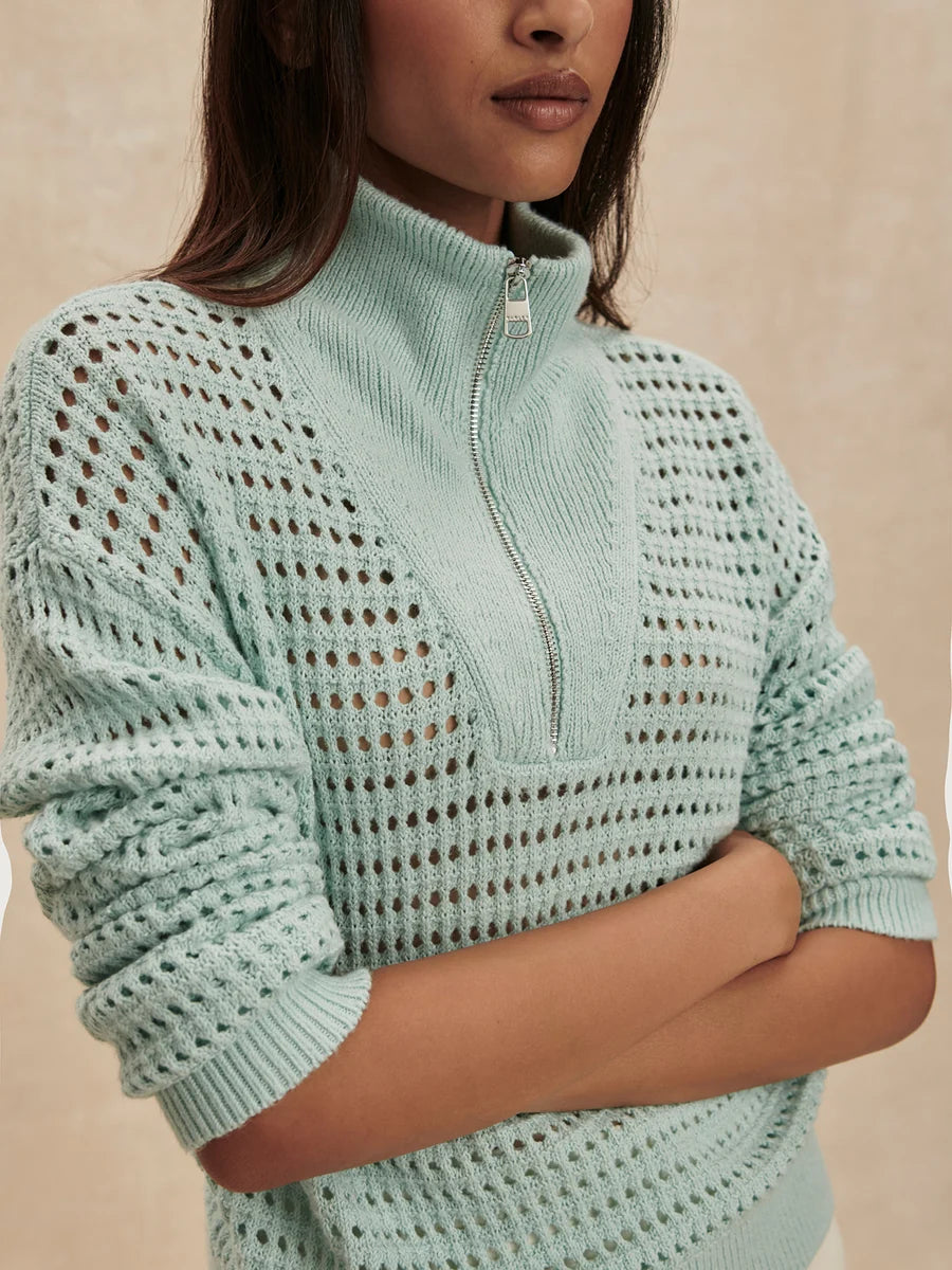 Emeri Half Zip Knit Sweater -  Chalk Blue