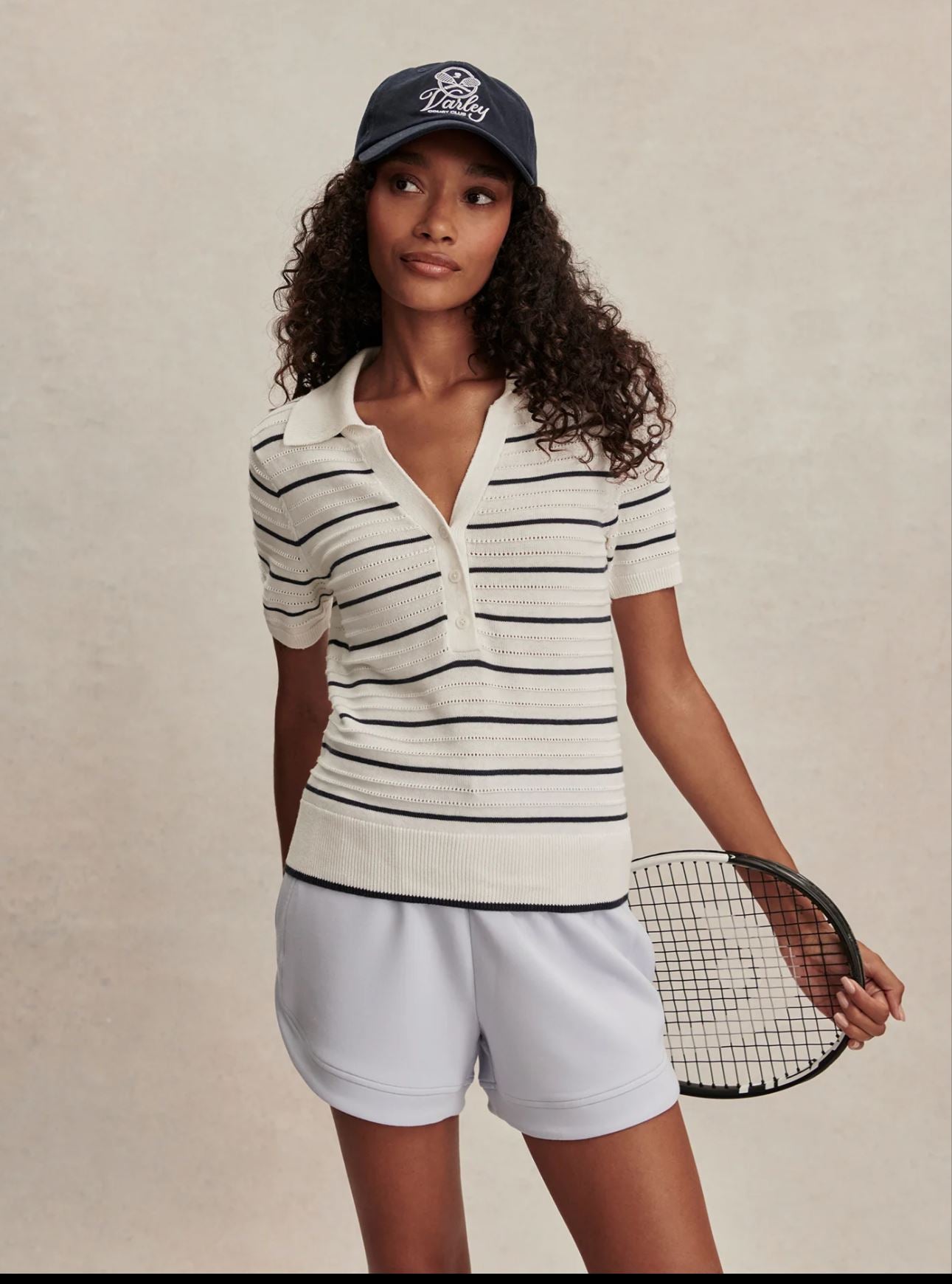 Wren Knit Polo - White/ Blue Nights