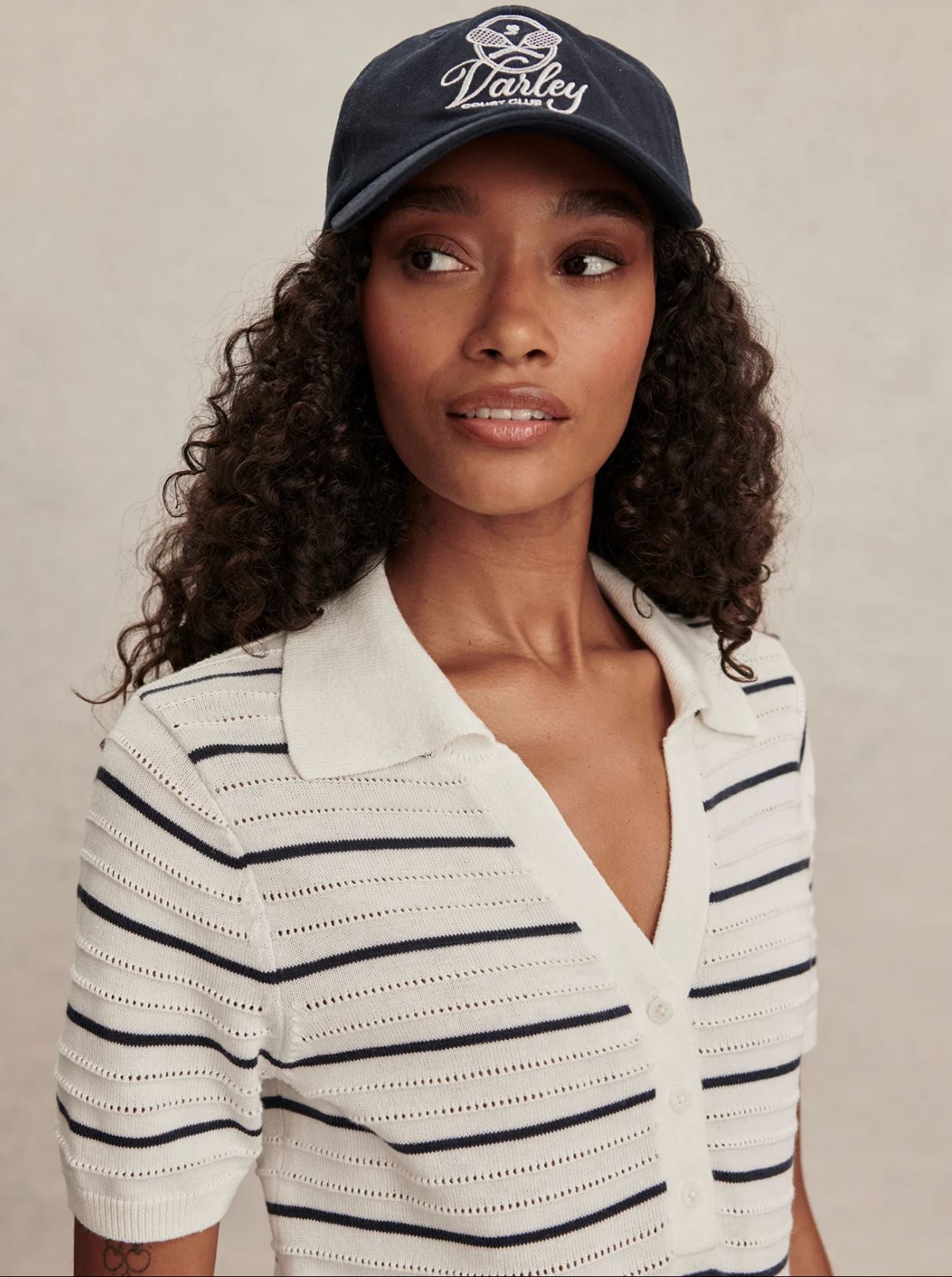 Wren Knit Polo - White/ Blue Nights