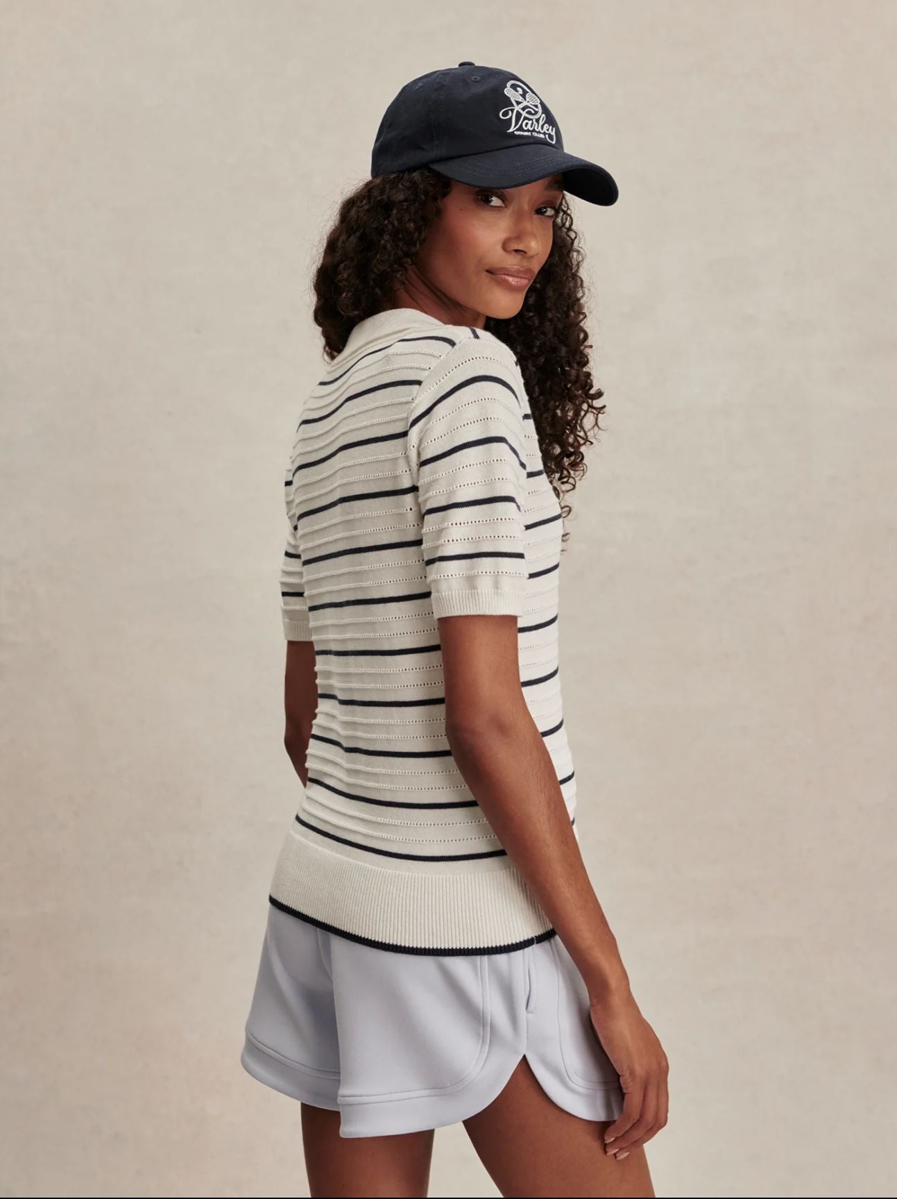 Wren Knit Polo - White/ Blue Nights
