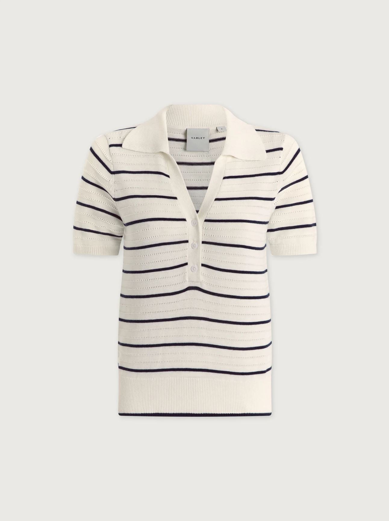 Wren Knit Polo - White/ Blue Nights