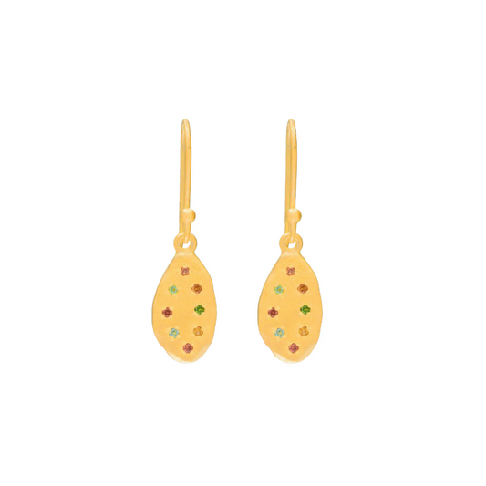 Gold Plate Small Oval Multi Tourmaline Earrings