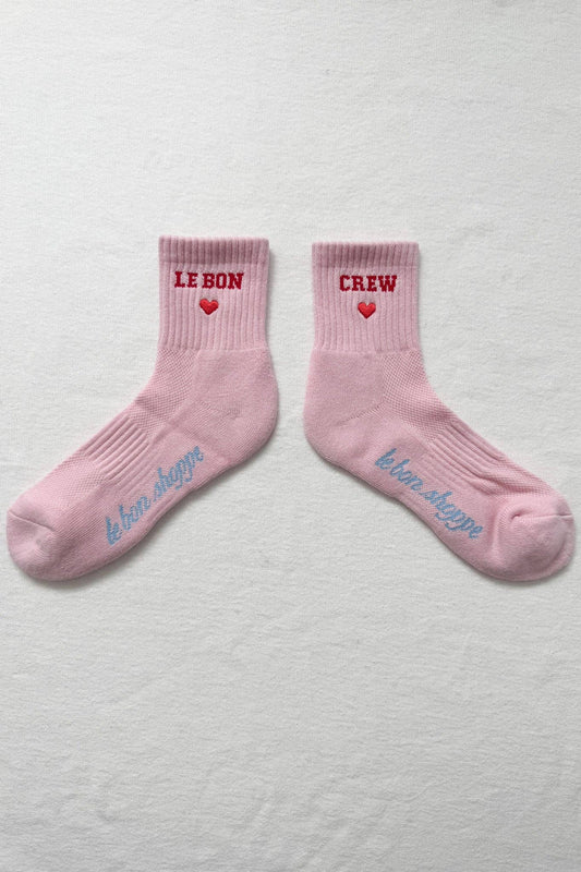 Embroidered Crew Socks: STRAWBERRY MILK