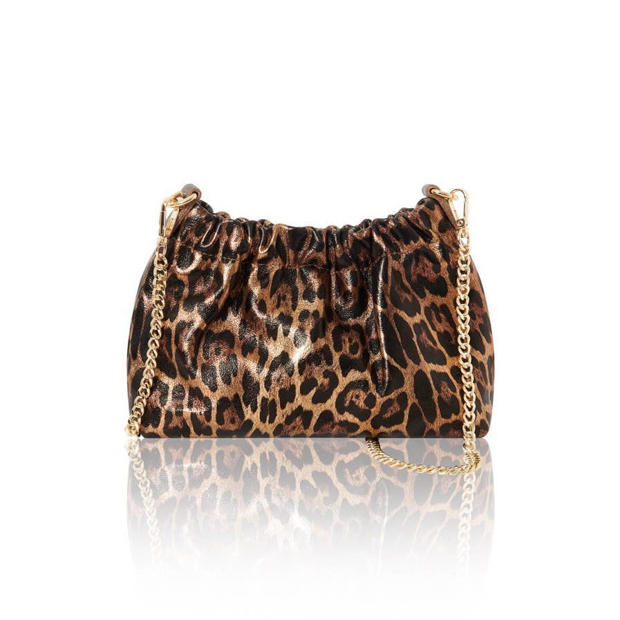 Italian Leather Leopard Print Crossbody Bag: Golden Leopard