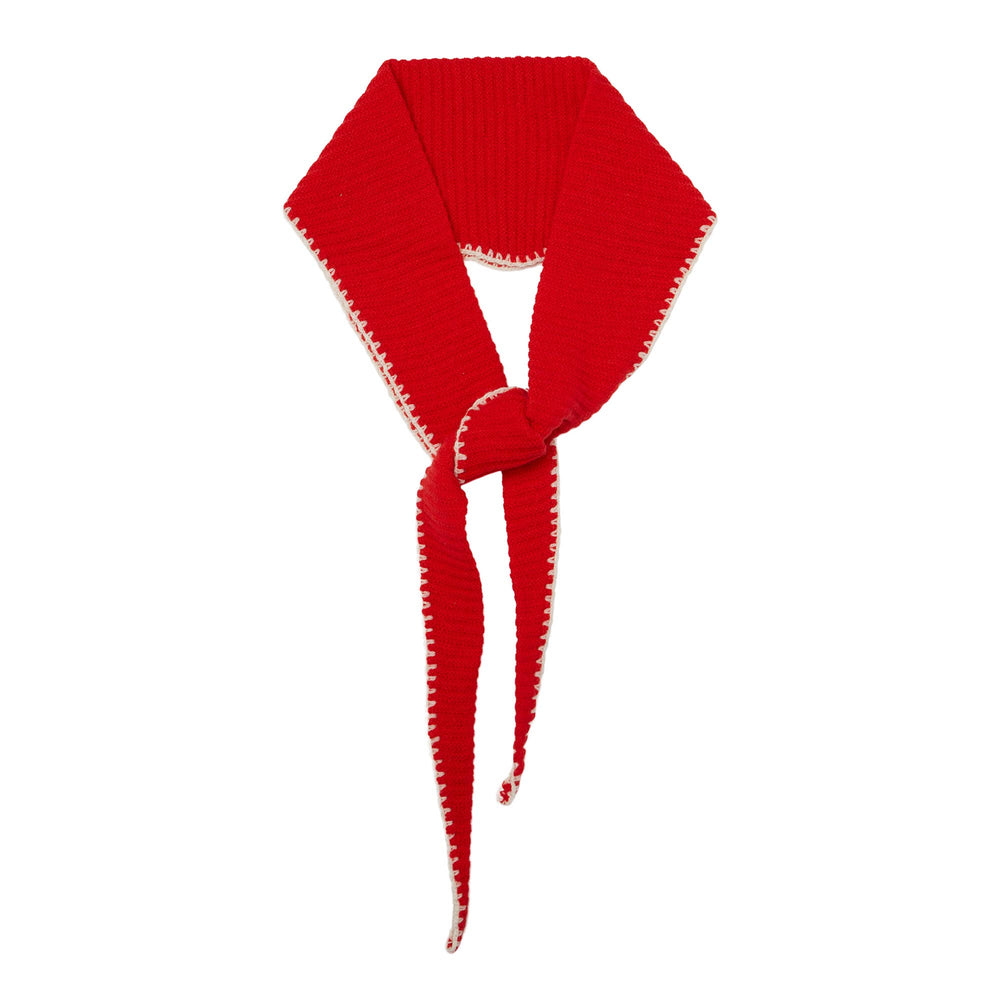 Red Stitch Edge Cashmere Diamond Skinny Scarf