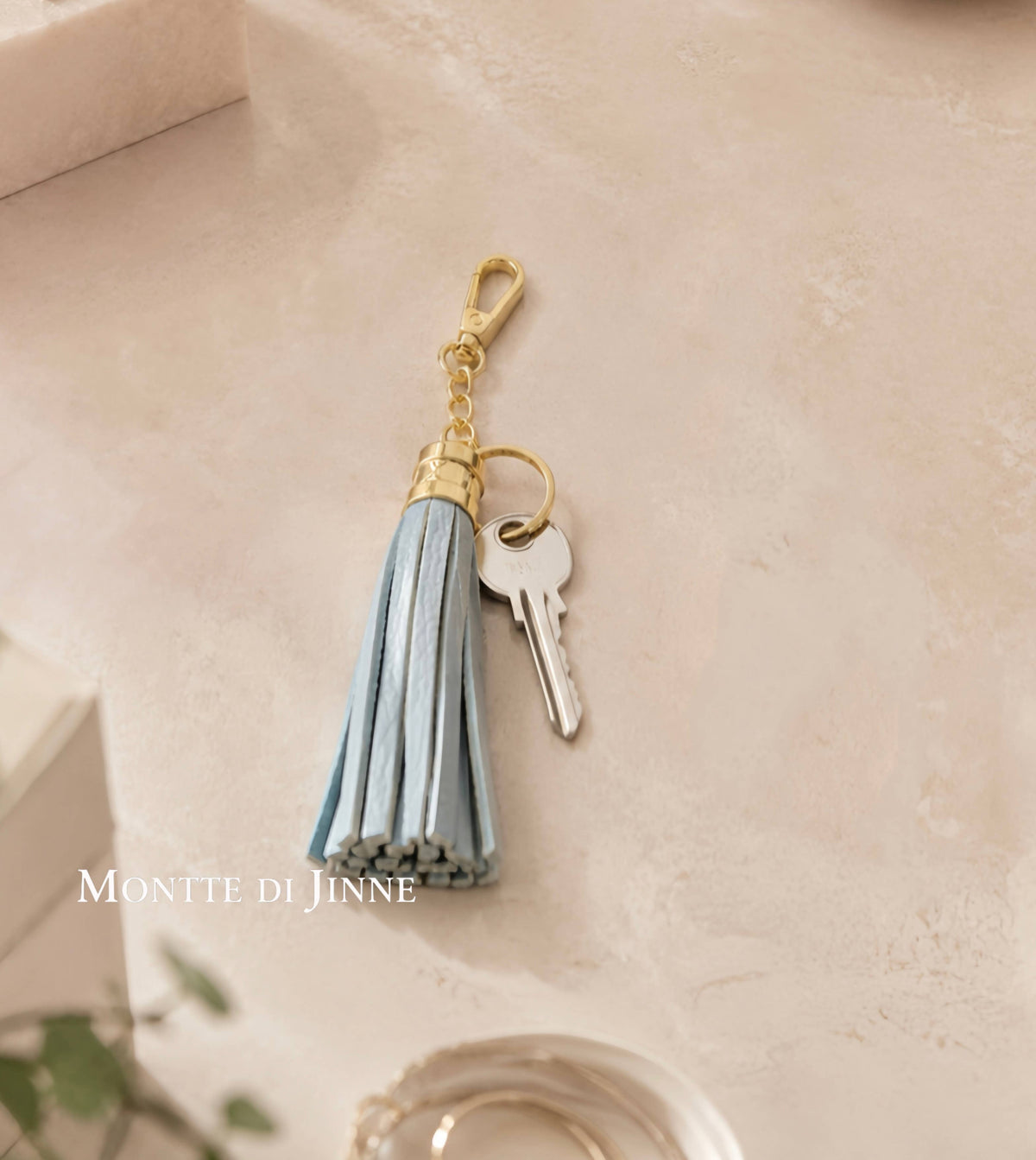 Italian Leather Tassel Keyring & Bag Charm: CLOUD BLUE