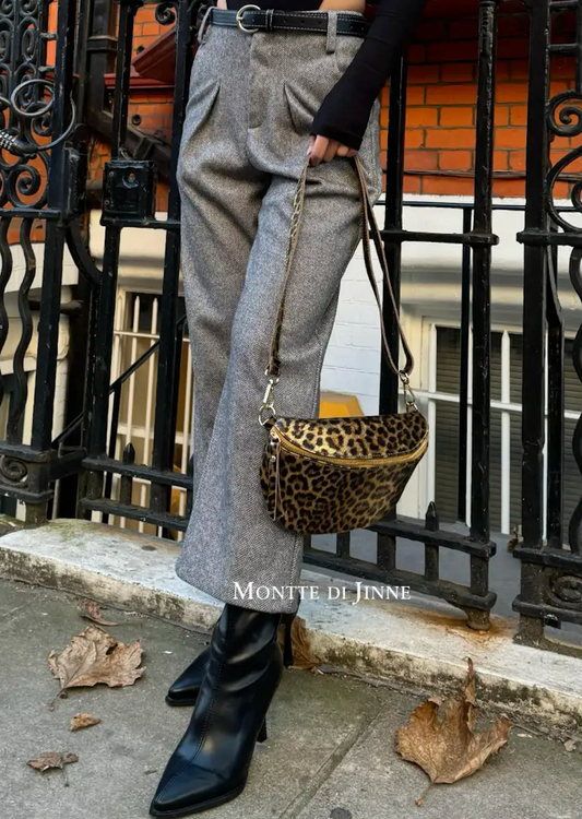 Italian Leather Leopard Print Crossbody Bum Bag: Dark Tan Leopard