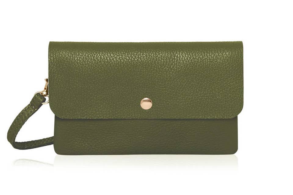 Italian Leather Small Messenger Crossbody Bag: Light Grey