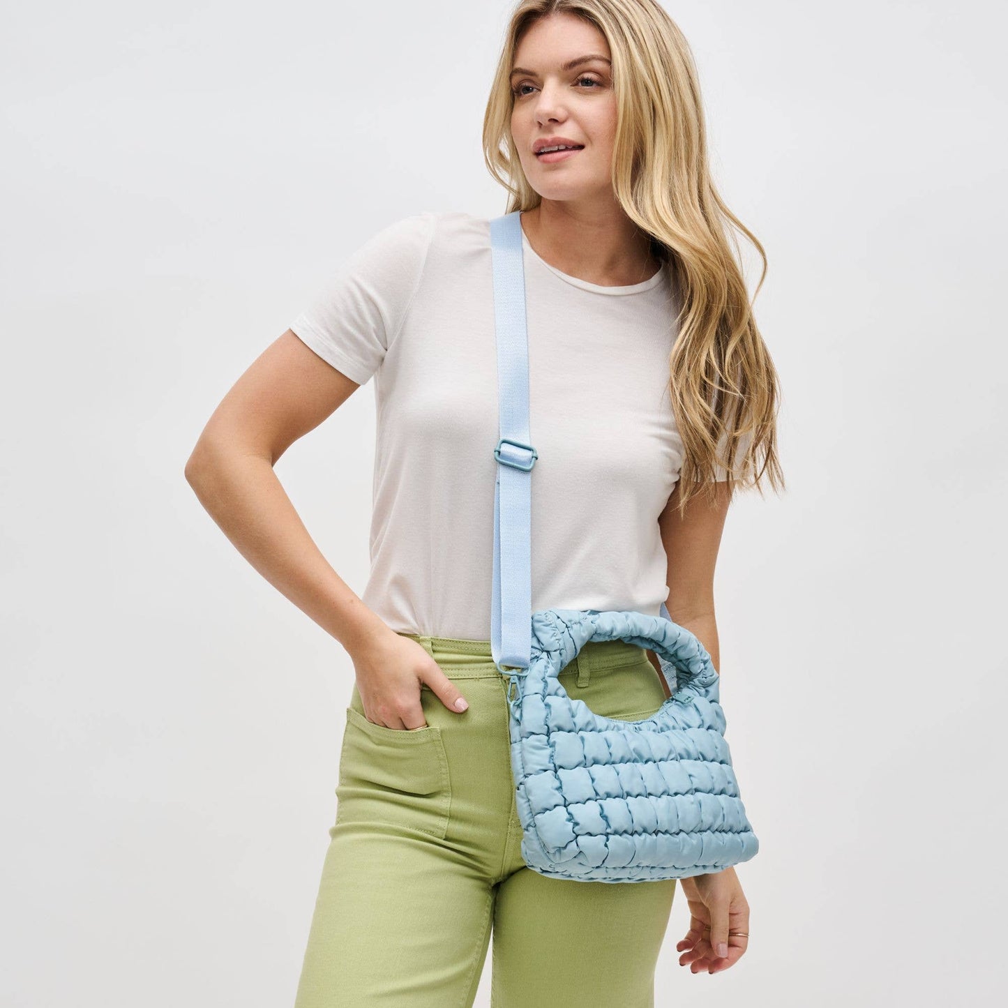 Radiance Quilted Puffer Nylon Crossbody: Pistachio