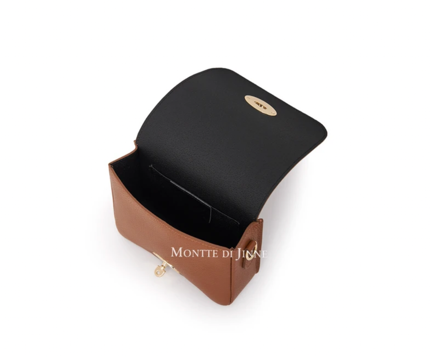 Italian Leather Crossbody Bag with Metal Clasp - Dark Tan
