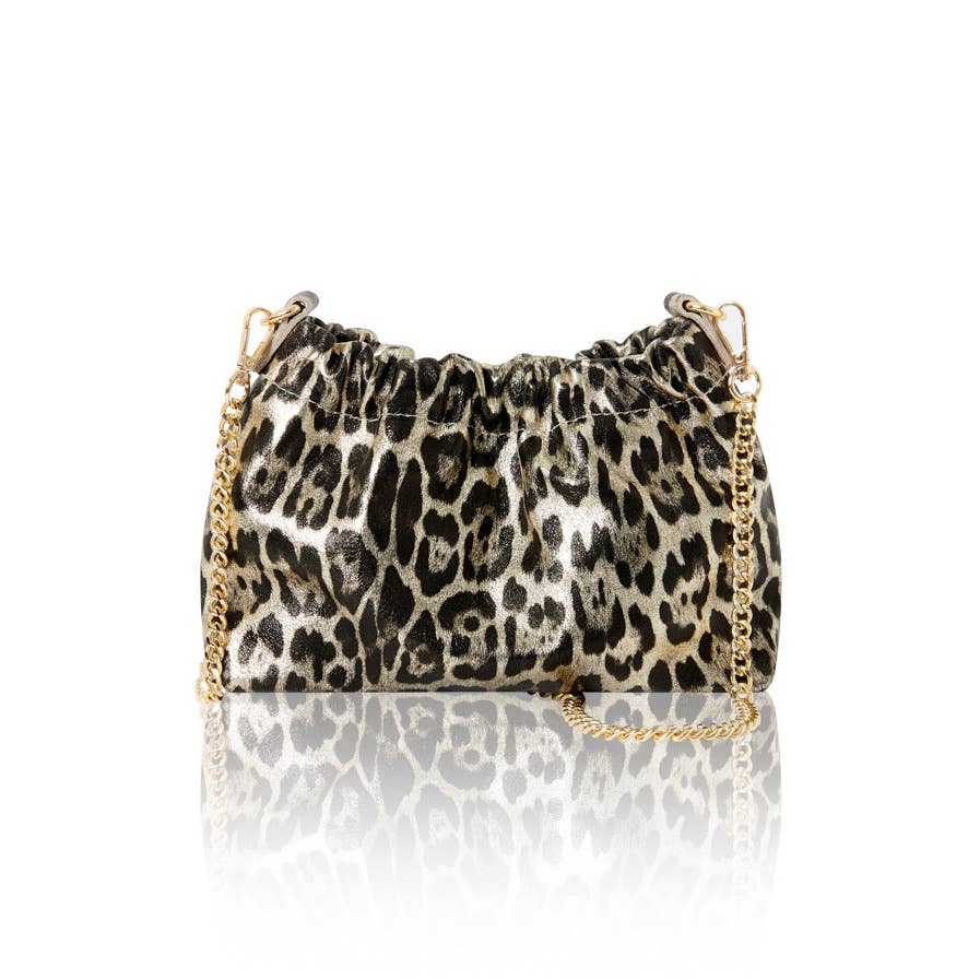Italian Leather Leopard Print Crossbody Bag: Golden Leopard
