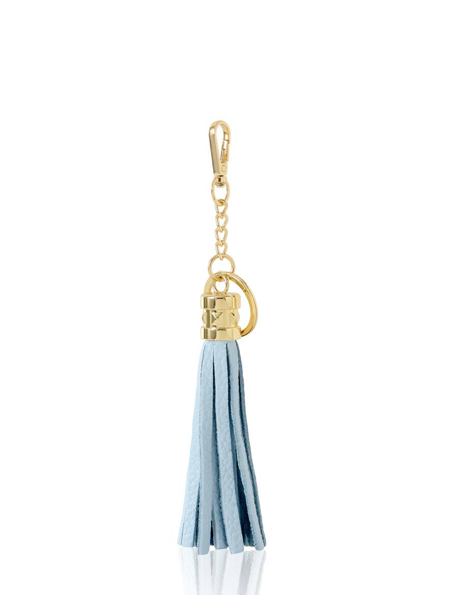 Italian Leather Tassel Keyring & Bag Charm: CLOUD BLUE