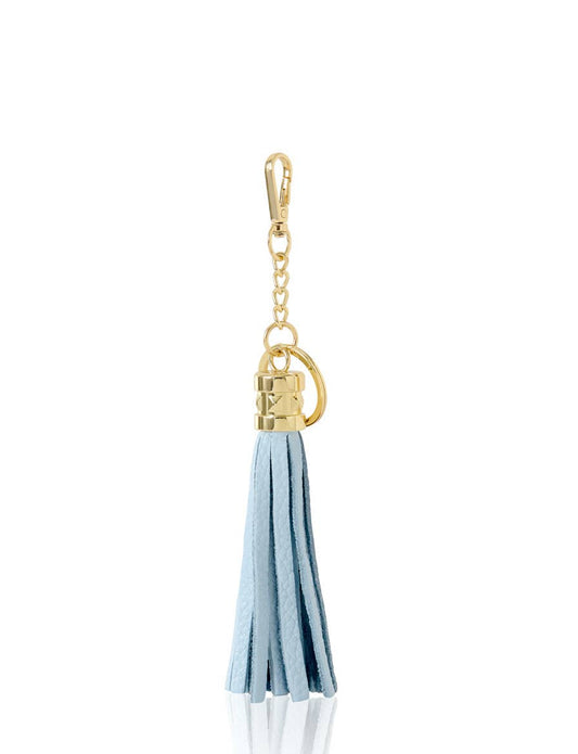 Italian Leather Tassel Keyring & Bag Charm: CLOUD BLUE