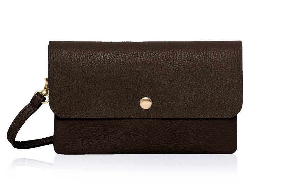 Italian Leather Small Messenger Crossbody Bag - Black