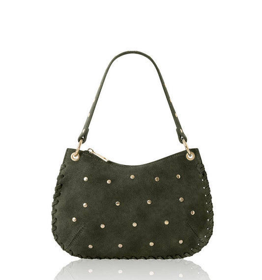 Italian Suede Studded Crossbody Bag: Light Chocolate