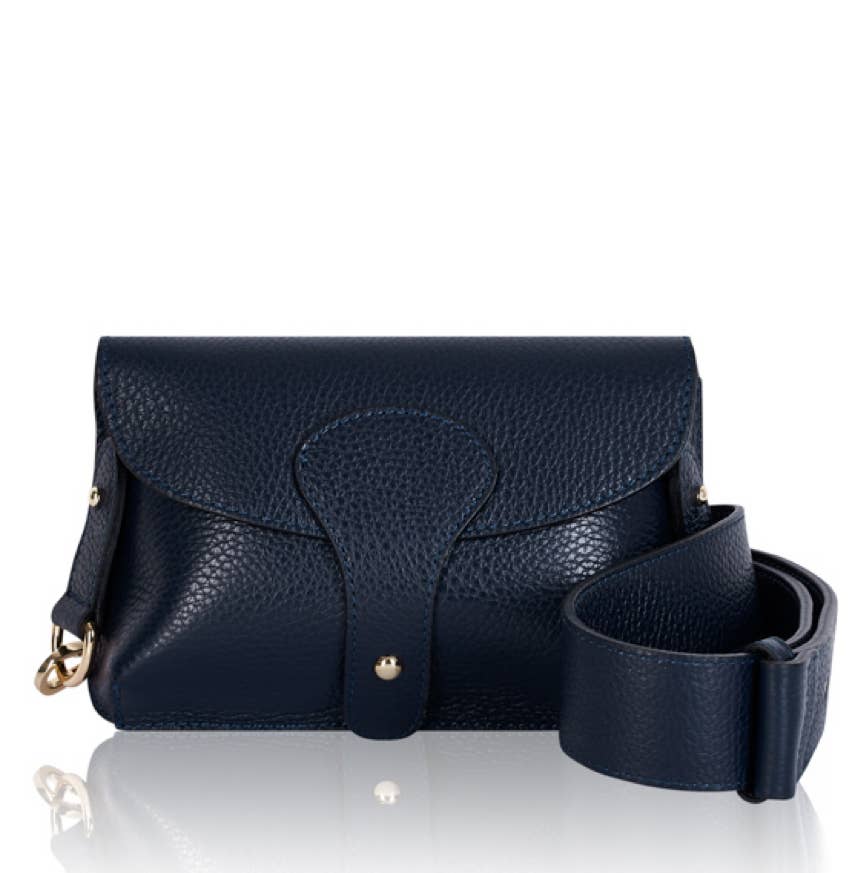 Italian Leather Saddle Bag -Medium - Navy