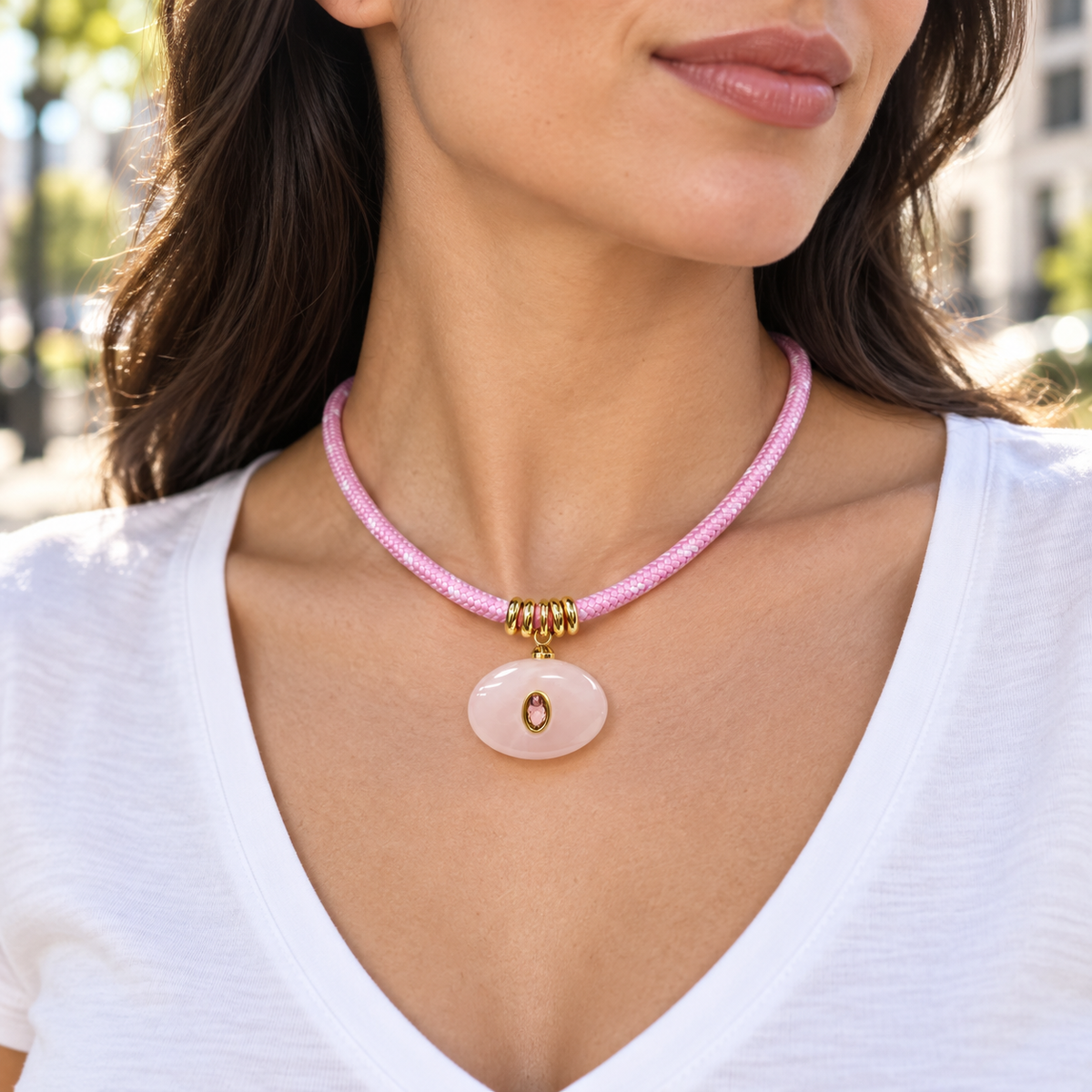 Blush Pink Oval Pendant Paracord Necklace