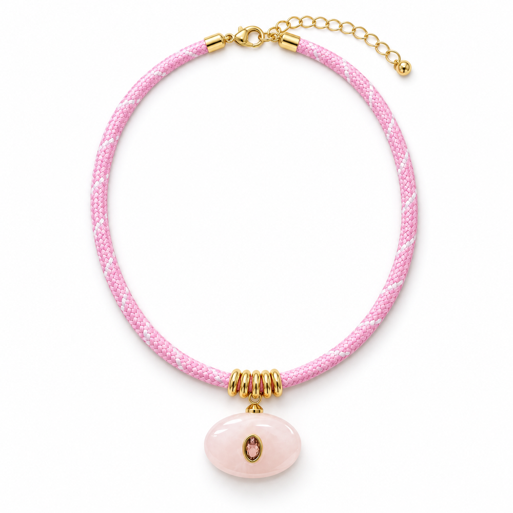 Blush Pink Oval Pendant Paracord Necklace