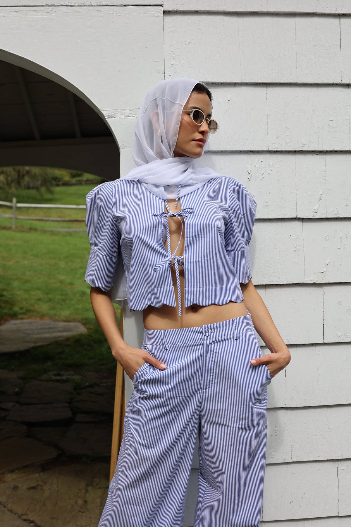Scalloped Top - Blue Stripe
