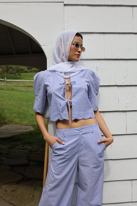 Scalloped Top - Blue Stripe