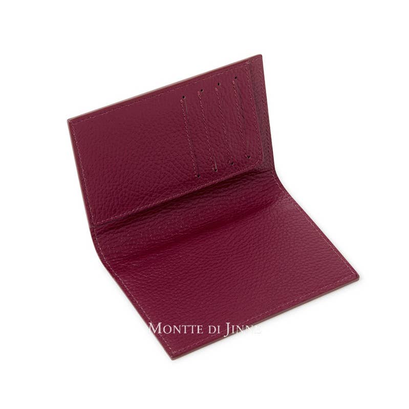 Italian Leather Passport Holder & Card Holder - Red Plum