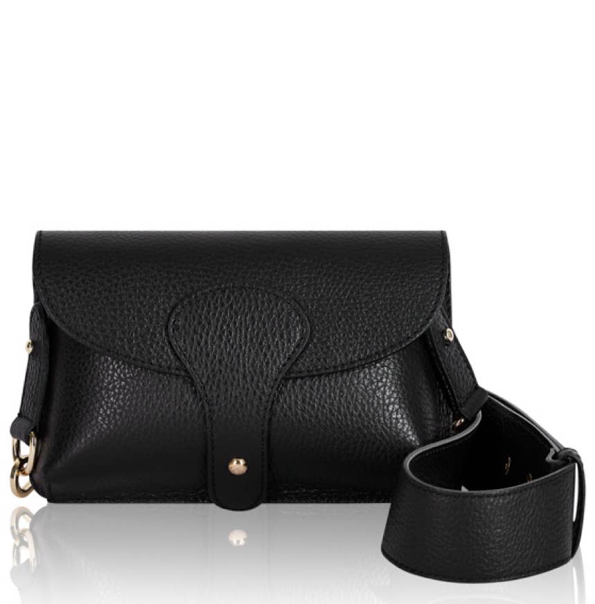 Italian Leather Saddle Bag -Medium: Black